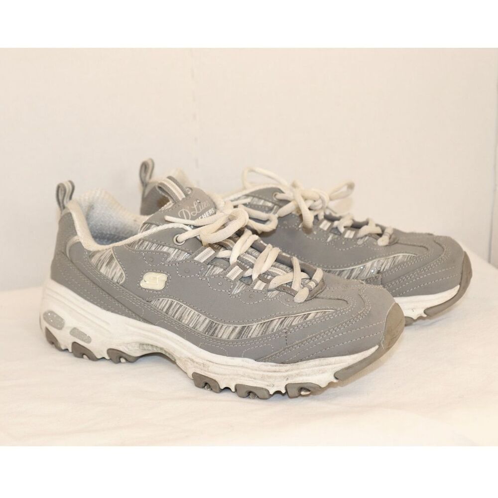 Womens Sketchers Size 7.5 Tennis Shoes Athletic Casual Sneakers Gray w/ White